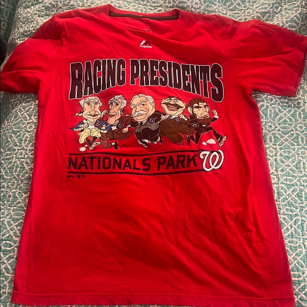 Washington nationals racing presidents Majestic Bold Red Shirt